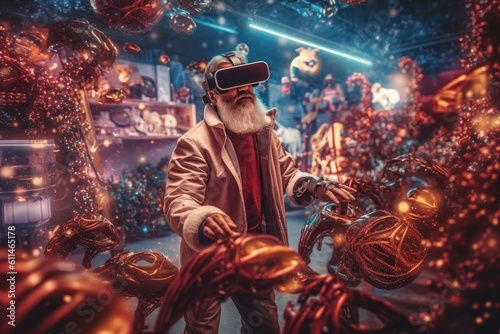 Santa Claus VR AR Headset - Illustration created with generative ai