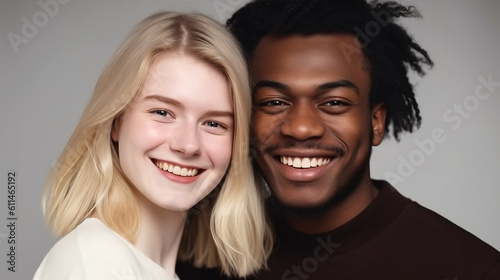 Young blond woman and afro-american man, interracial couple. Generative AI