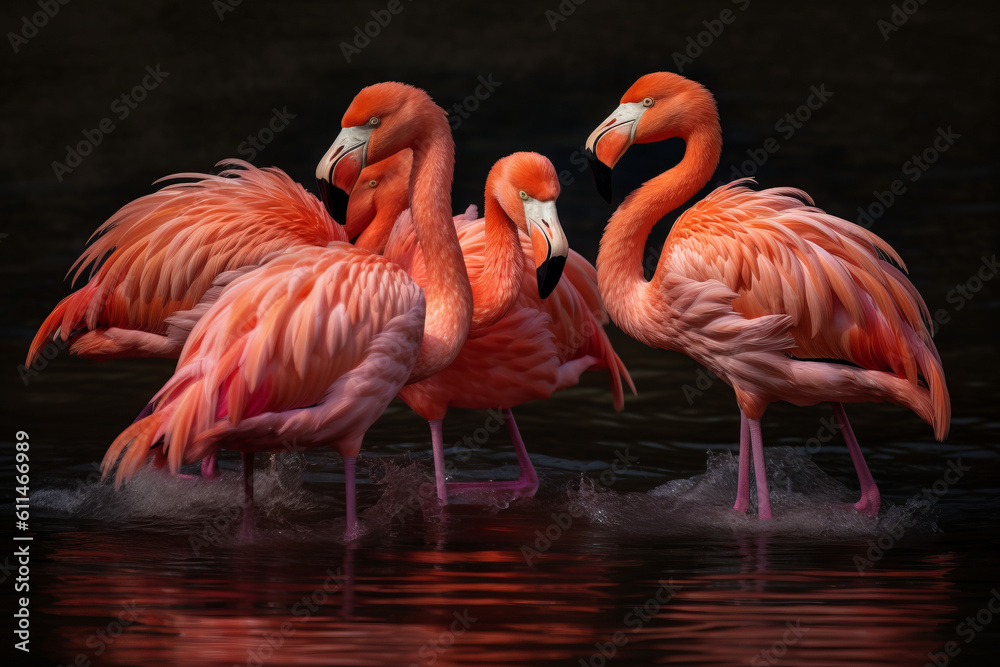 Gruppe von roten Flamingos - brillante Farben Gruppe von roten Flamingos - brillante Farben