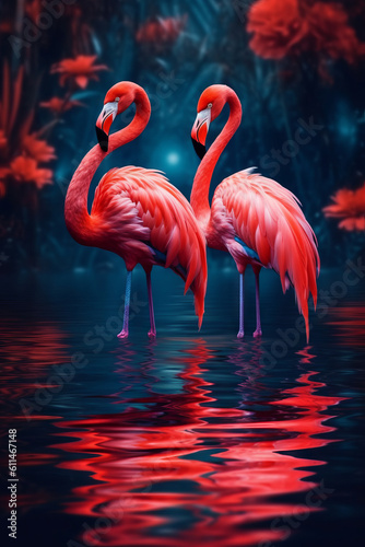 Gruppe von roten Flamingos - brillante Farben