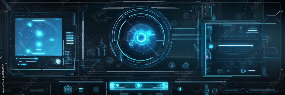 Fototapeta premium Sci fi future monitor screen device technology concept design illustration, banner, generative AI