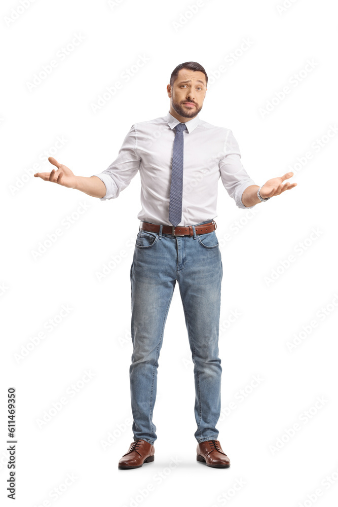 Full length portrait of a confused professional man Full length portrait of a confused professional man