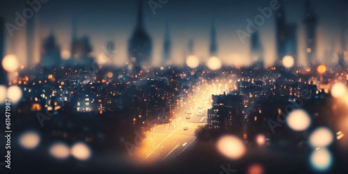 A blurry photo of a city with lights, a detailed matte paintingtime lapse at night, AI generative photo