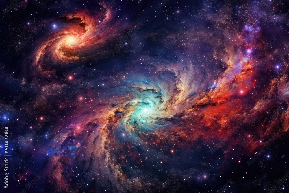 Celestial Dance: Swirling Galaxies in Vast Expanse of Space