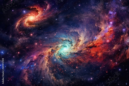 Celestial Dance: Swirling Galaxies in Vast Expanse of Space