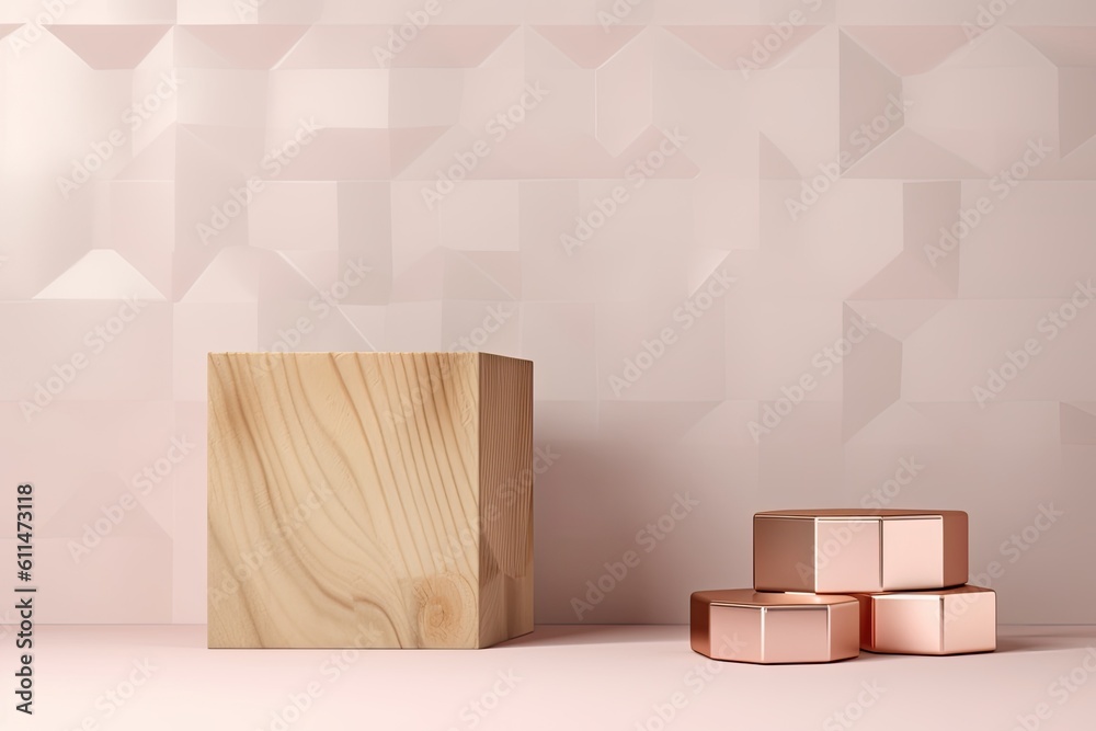 wooden block and three smaller cubes arranged next to each other. Generative AI