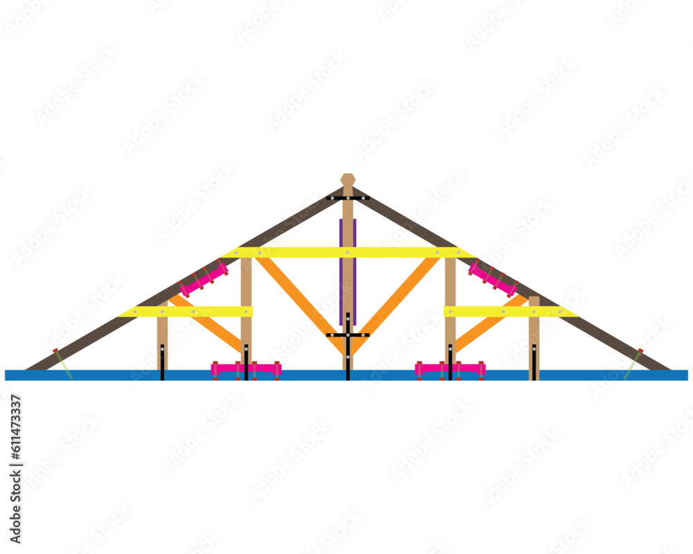 vector of an easel construction made of wood which is usually used as a frame for the design of the roof of a building or house made with colorful shapes so that every dot of wooden beams is visible vector of an easel construction made of wood which is usually used as a frame for the design of the roof of a building or house made with colorful shapes so that every dot of wooden beams is visible