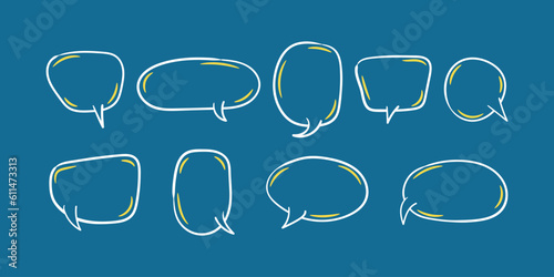 Collection of abstract speech bubble comic style. Round circular blank chat cloud doodle vector illustration