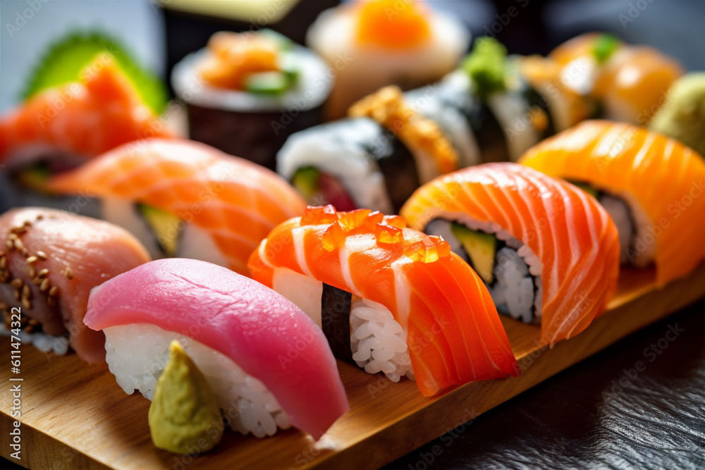 food roll meal rice set seafood japan fish sushi japanese. Generative