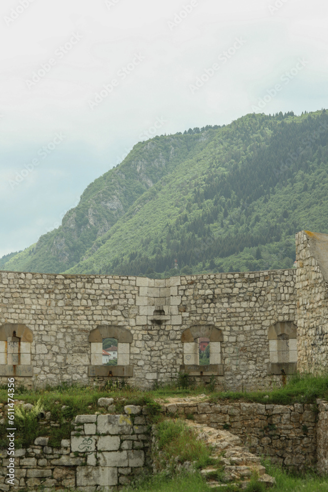 Ruined old fortress on a mountain in Bosnia 