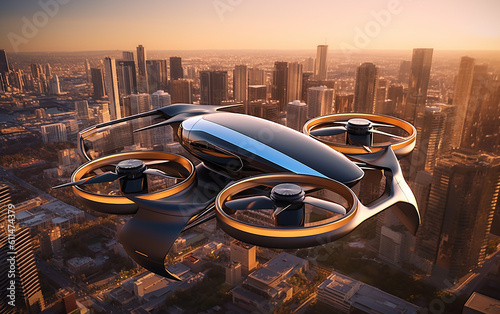 Flying cars.Function and performance are seamlessly enhanced by innovative designs in drone-style futuristic concept cars. Generative AI
