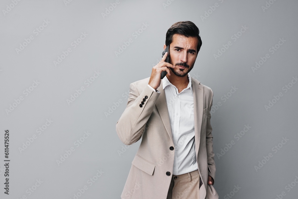 happy man suit hold business phone portrait businessman call smartphone smile happy man suit hold business phone portrait businessman call smartphone smile