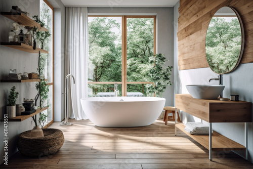 Modern Scandinavian Single Room with Wooden Frame Bathroom © artchvit