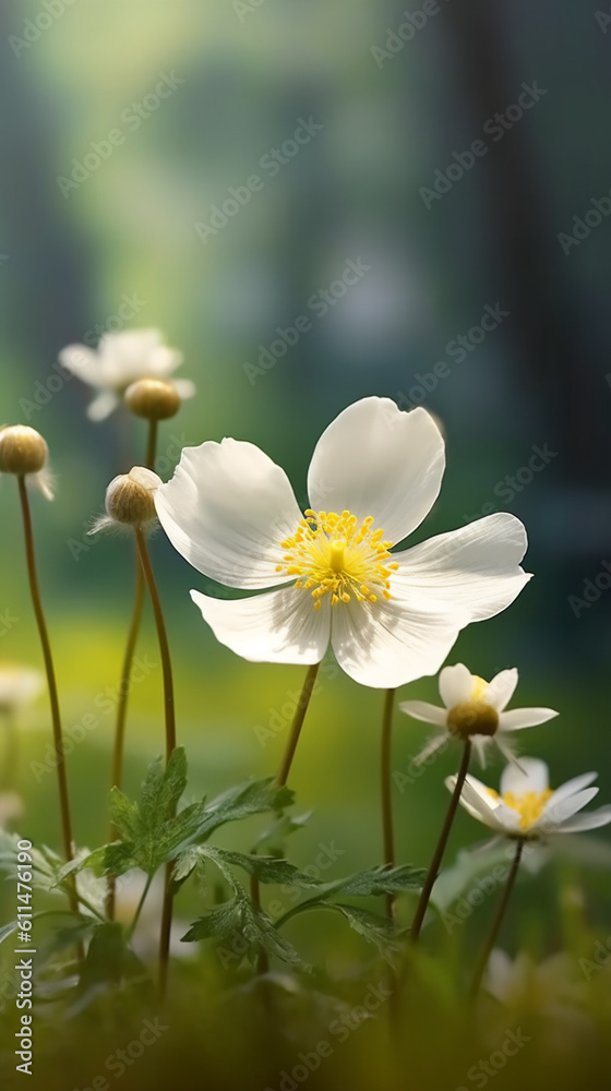 white and yellow anemone flower generative AI white and yellow anemone flower generative AI