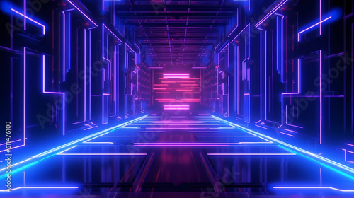 3d render, abstract futuristic ultraviolet background with cyber screen and glowing neon lights