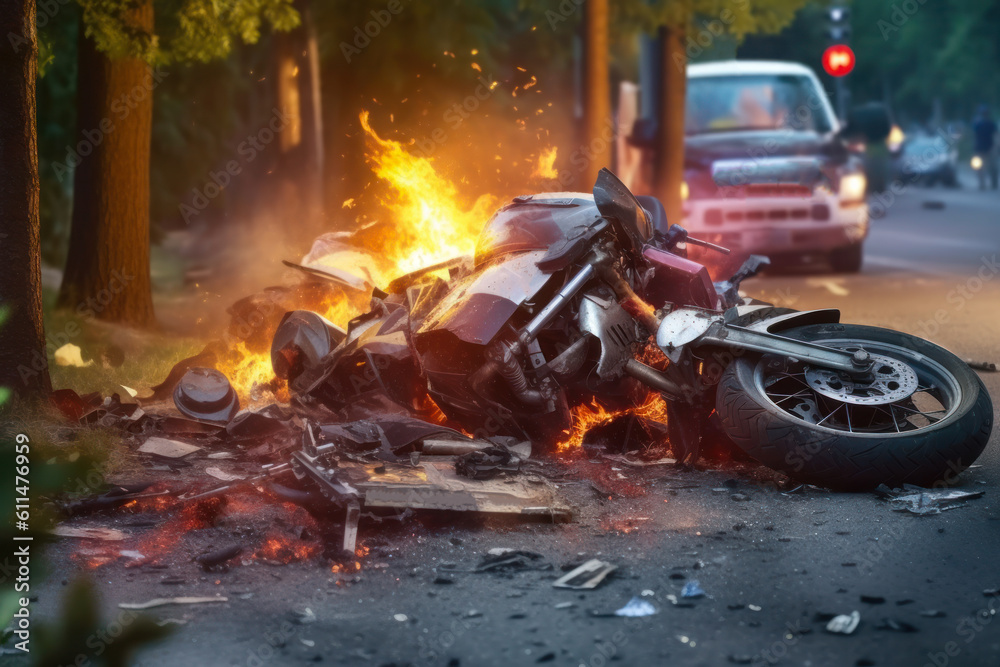crushed motorcycle got into an accident generative ai