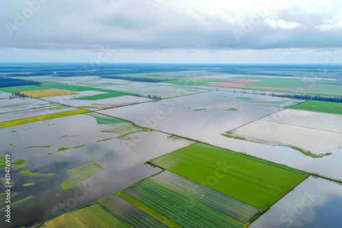 flooded fields flood after dam failure aerial generative ai