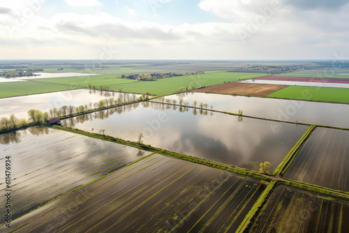 flooded fields flood after dam failure aerial generative ai