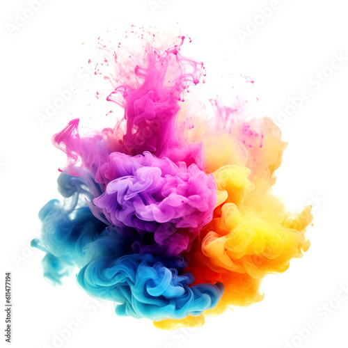 Rainbow of Acrylic Ink in Water. Color Explosion on a white background. Generative AI