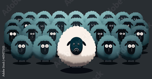 Tableau sur toile The black sheep hiding among the whites