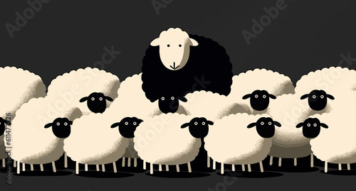 The black sheep hiding among the whites. The proverbial sheep. The concept of cunning, hiding, impersonating someone