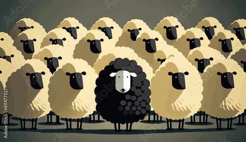 The black sheep hiding among the whites. The proverbial sheep. The concept of cunning, hiding, impersonating someone