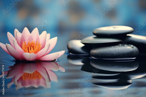 Spa still life with water lily and zen stone in a serenity pool