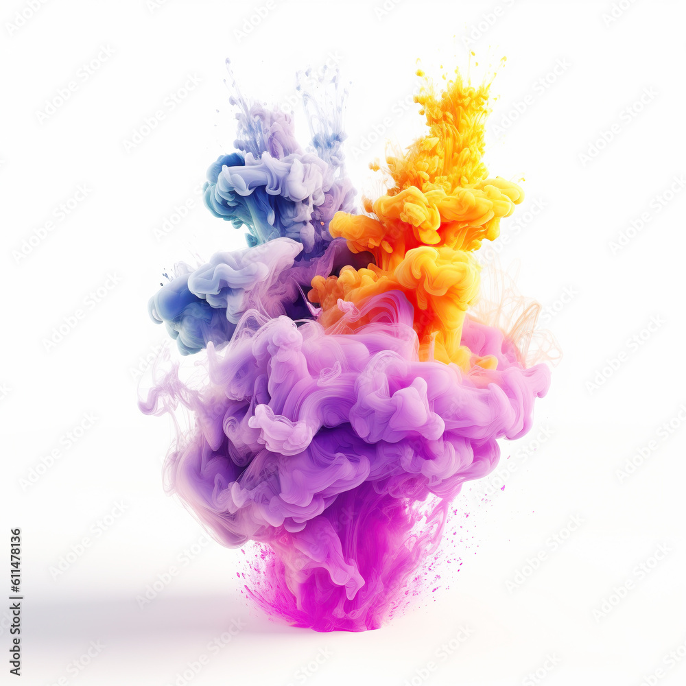 Obraz premium Rainbow of Acrylic Ink in Water. Color Explosion on a white background. Colorful explode, Generative AI