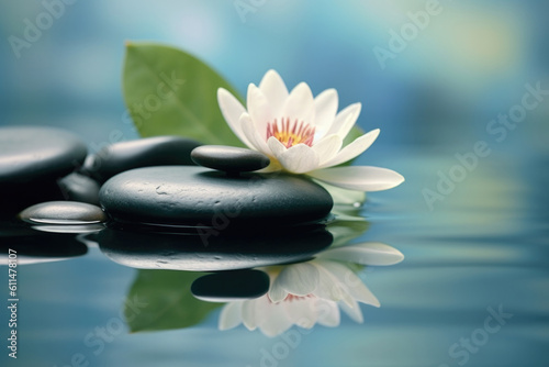 Spa still life with water lily and zen stone in a serenity pool