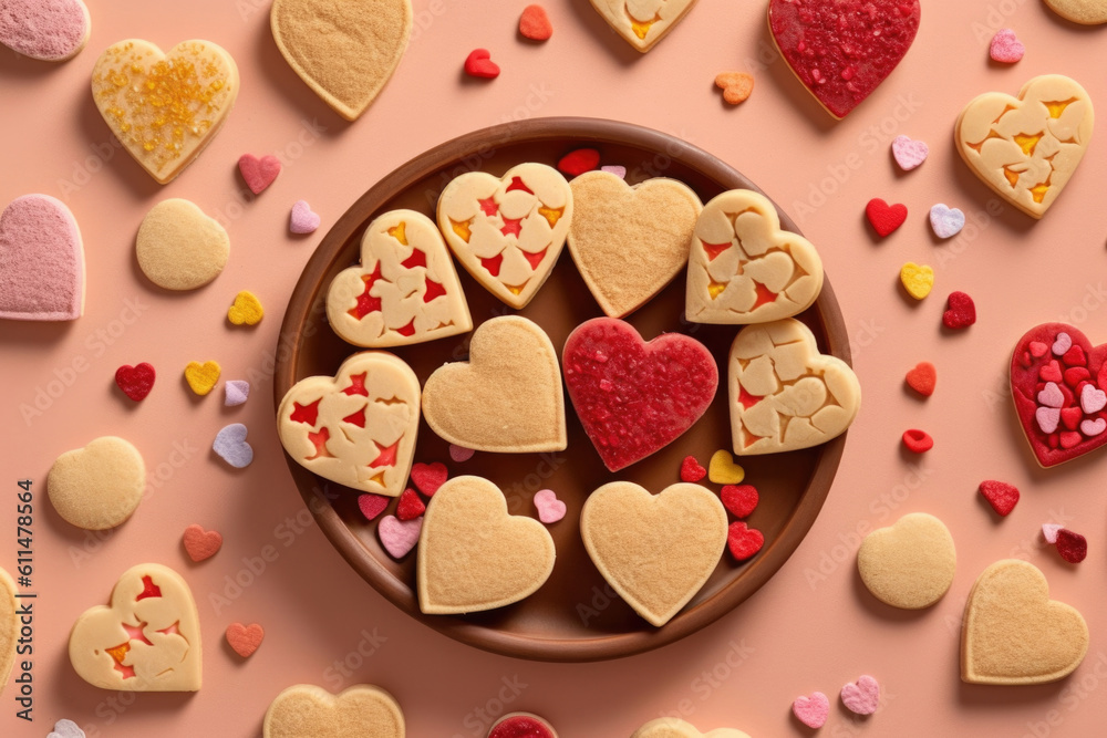 Valentine's Day celebration concept. cookies jelly candies inscriptions love