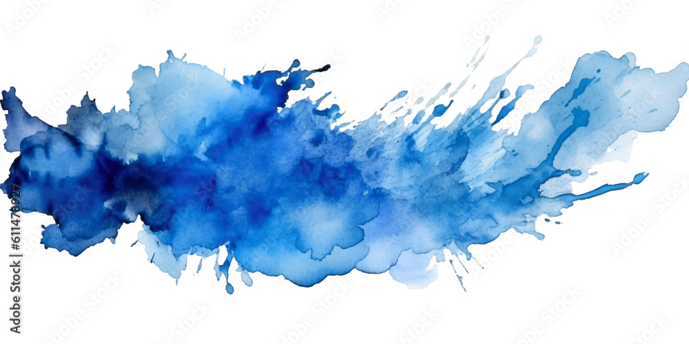 blue  paint brush strokes in watercolor isolated against transparent - obrazy, fototapety, plakaty 