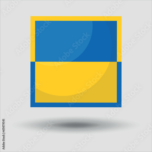 Badge with highlights. Ukrainian flag. Vector on gray background