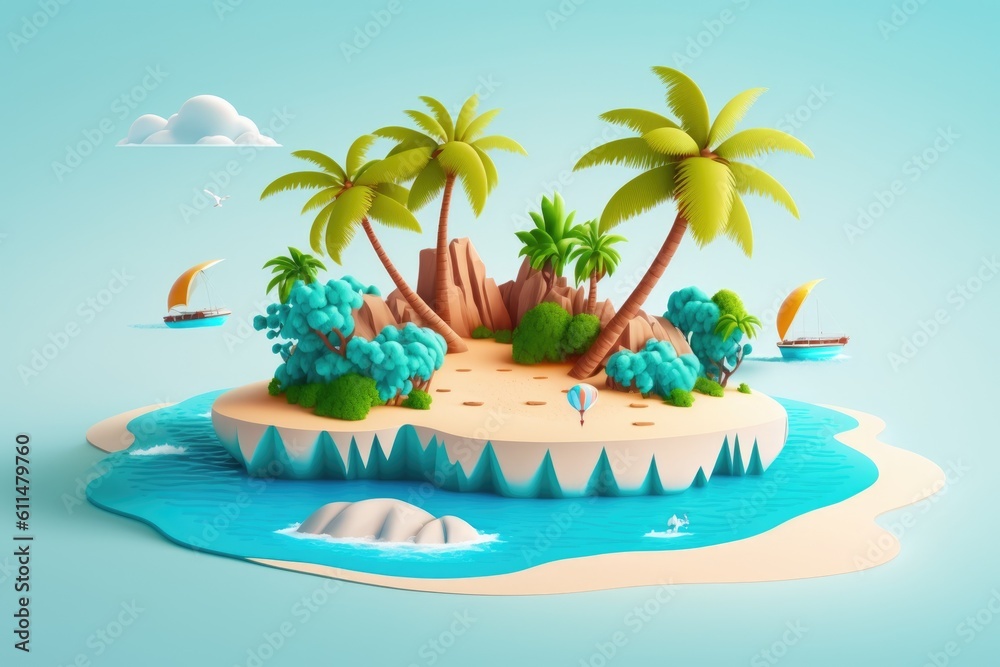 Obraz premium A seashore island for a summer holiday. Generative AI