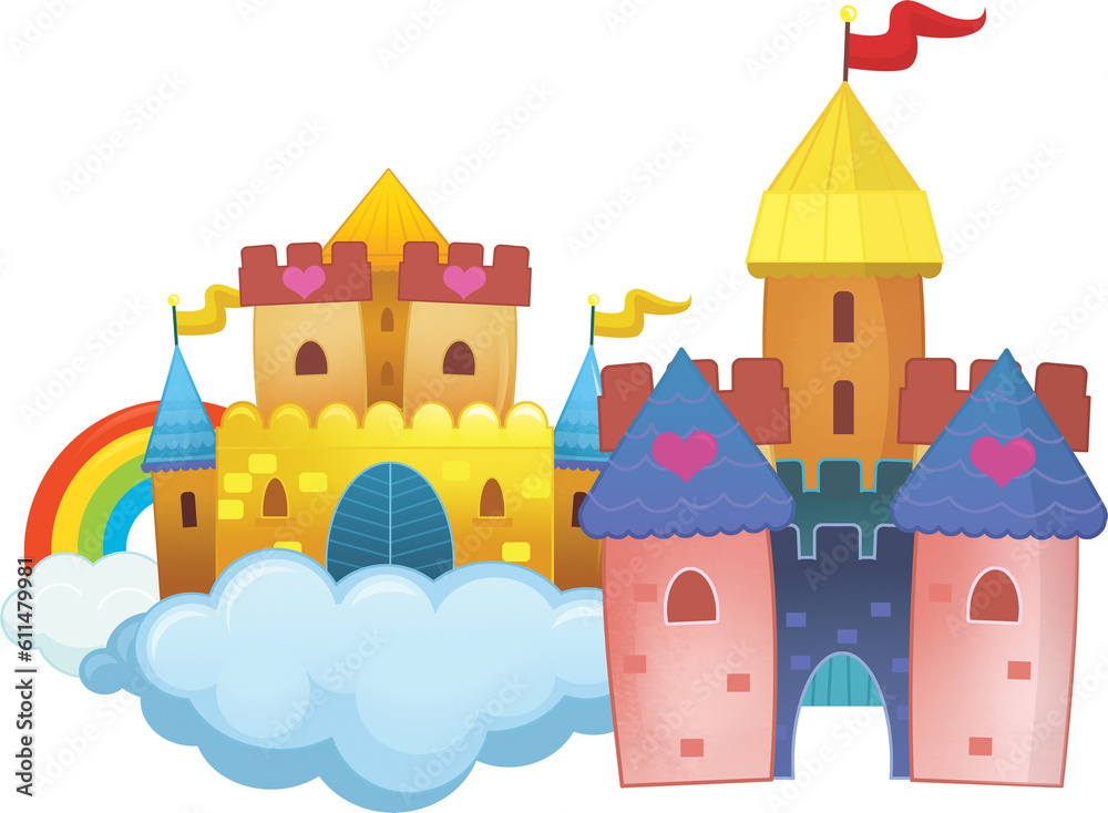 cartoon beautiful and colorful medieval castle isolated illustration for childern