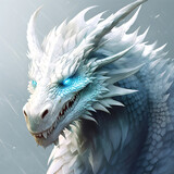 White dragon. Mythology creature. Fantasy illustration.Generative AI