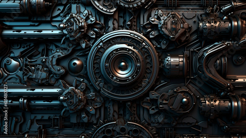 security door of future AI Technology gear technical concept