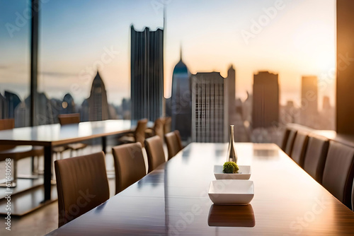 blur effect of a high-end cafe, showcasing a sleek glass-top table © Beste stock