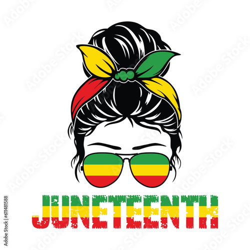 Juneteenth Messy Bun Shirt, Messy Bun Vector, Juneteenth Shirt, Black Shirt Print Template