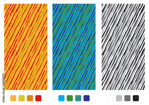 Set of Textured Stripe Prints, Vector Seamless Repeating Pattern, Warm, Cool, Neutral