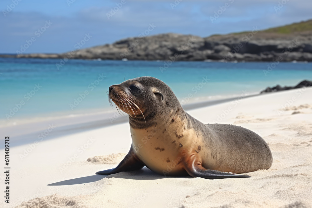 Fototapeta premium Ecuador. The Galapagos Islands. Beaches of the Galapagos Islands. Pacific Ocean. Animals of the Galapagos Islands. boat trips in Ecuador. Generative AI