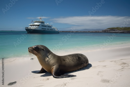 Ecuador. The Galapagos Islands. Beaches of the Galapagos Islands. Pacific Ocean. Animals of the Galapagos Islands. boat trips in Ecuador. Generative AI