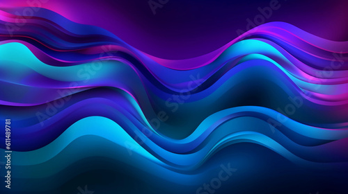 Abstract purple and blue liquid wavy shapes futuristic banner. Glowing retro waves vector background