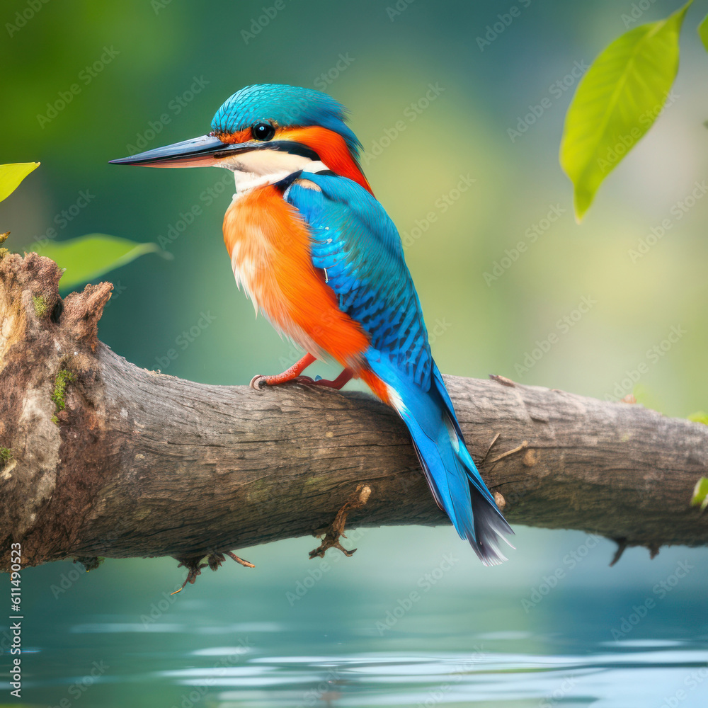 Fototapeta premium A colorful kingfisher bird sitting on a tree branch ai generative