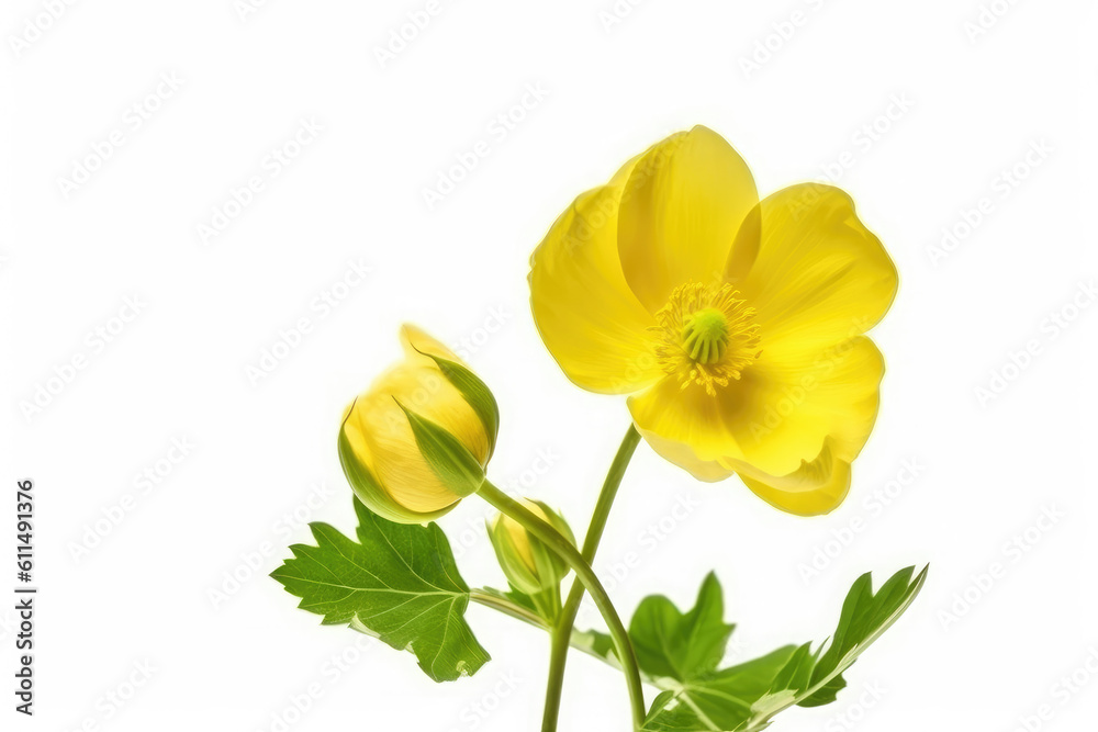 Buttercup Flower Tropical Garden Nature on White background, HD