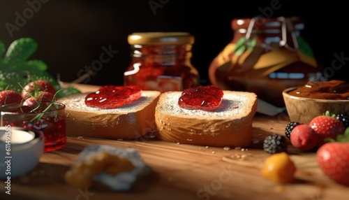 Ingredients for delicious toasts with jam -Created using generative AI tools