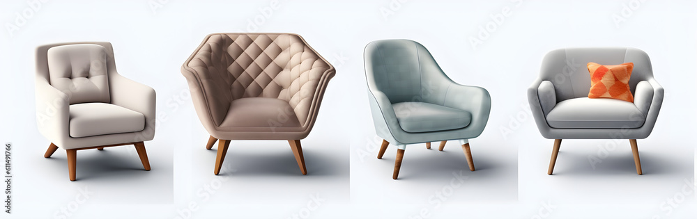 Naklejka premium collection Set of retro vantage armchairs cutouts single seat sofas isolated background