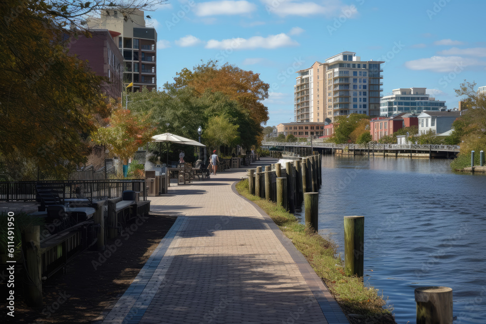 Wilmington, North Carolina, USA at the Riverwalk. Generative AI Wilmington, North Carolina, USA at the Riverwalk. Generative AI