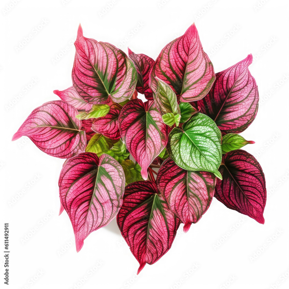 Red Caladium leaves Flower Tropical Garden Nature on White background, HD