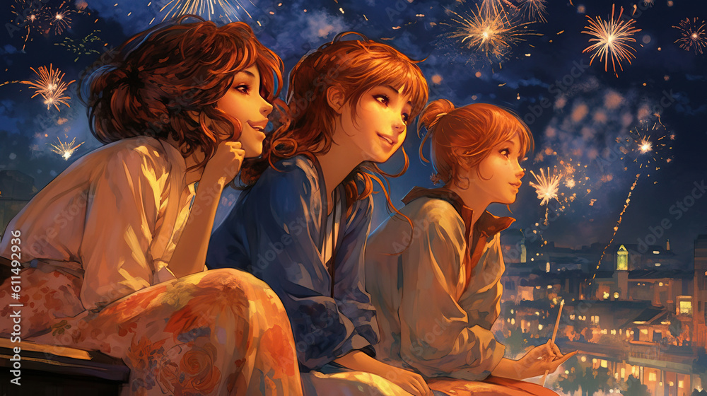 Girl and fireworks