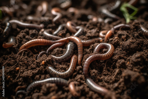 Print op canvas Many living earthworms for fishing in the soil, background